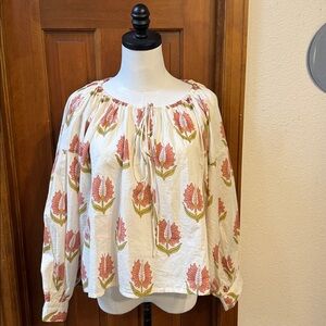 Daughters of India White and Pink Floral Top Size XS